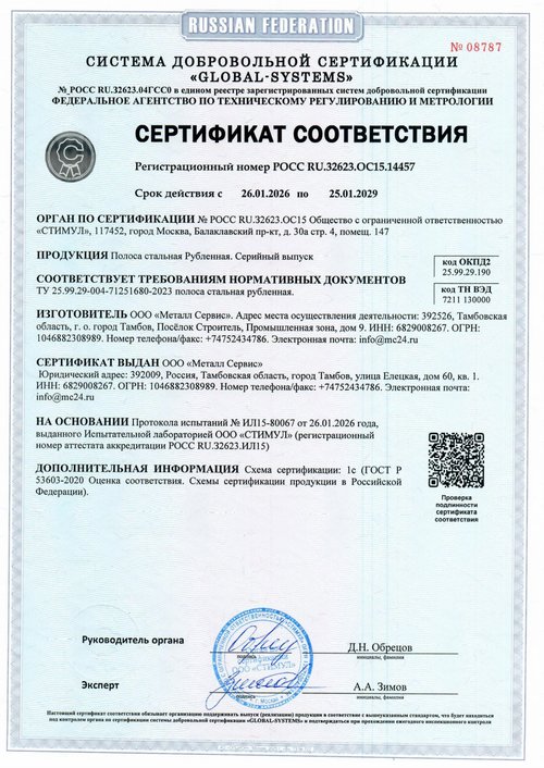 Стальная рубленая полоса. ТУ 25.99.29-004-71251680-2023. Срок до 25.01.2029